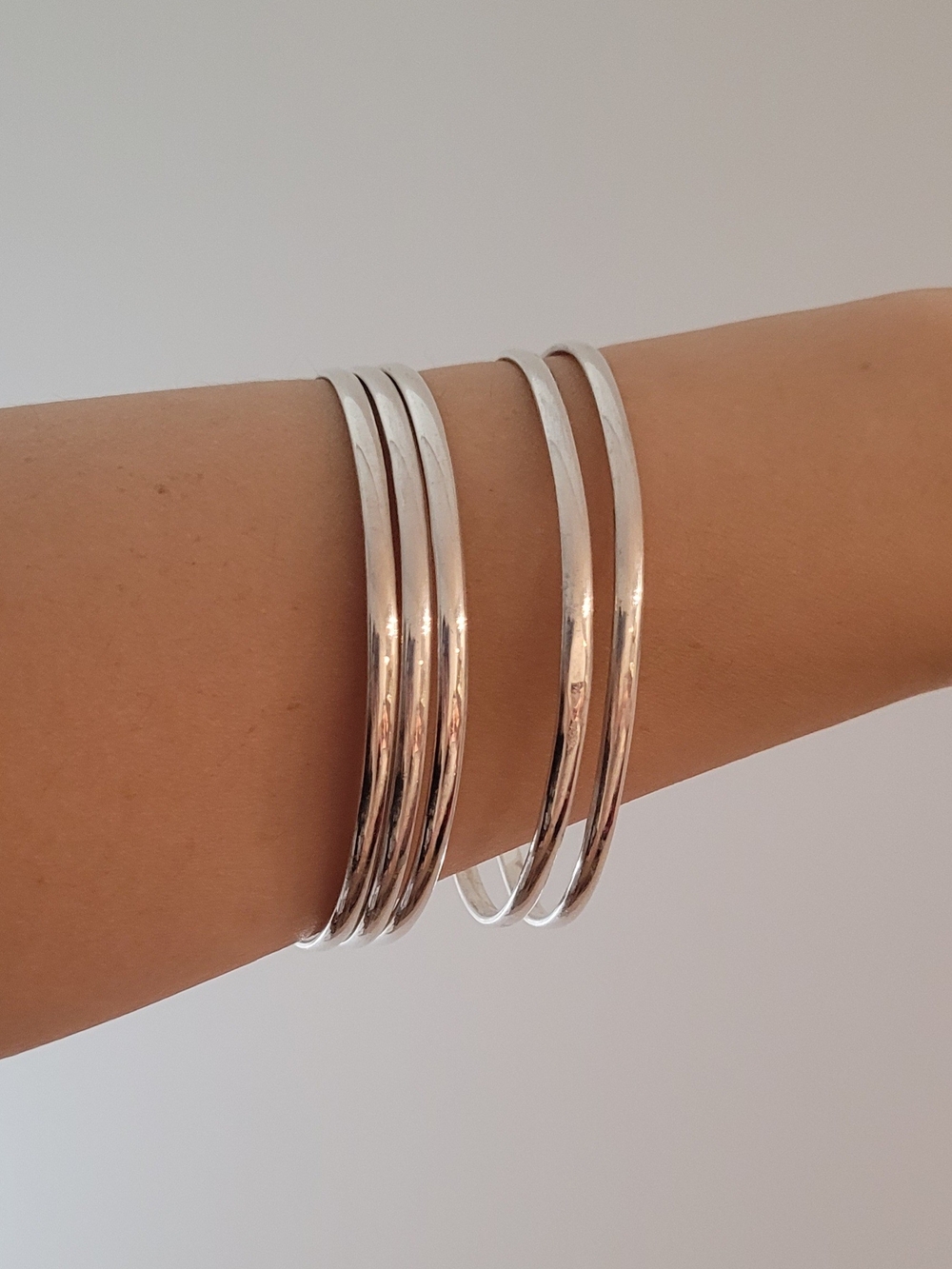 Set Of 5 Sterling Silver 925 Mexico Bangle Bracelet Stack